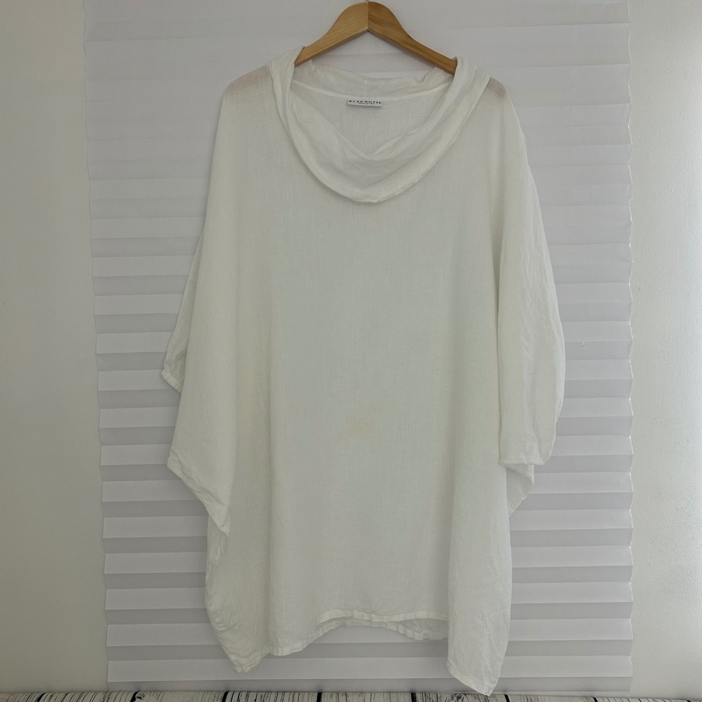 Bryn Walker White 100% Linen Cowl Neck Tunic Top Oversized XL Lagenlook